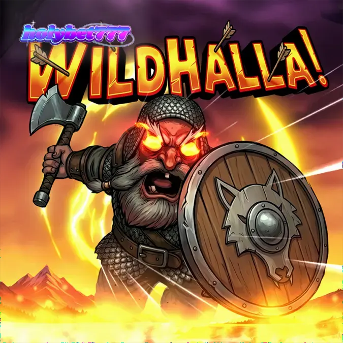 Pemandangan atmosferik slot Wildhalla dengan kapal Viking dan latar belakang pegunungan.